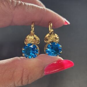 14k Gold Earrings with Faux Blue Topaz